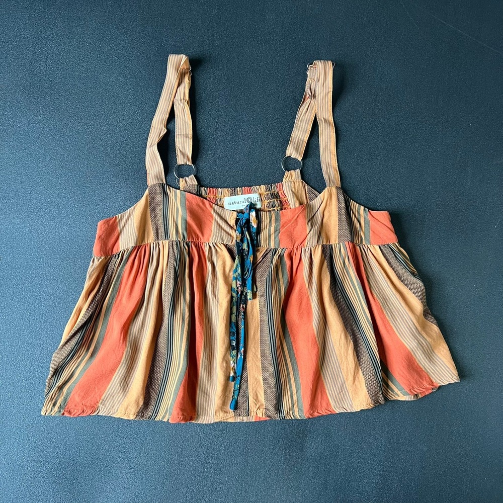 Natural Life Womens M Striped Babydoll Camisole Tie Front Boho Earthy Layering
